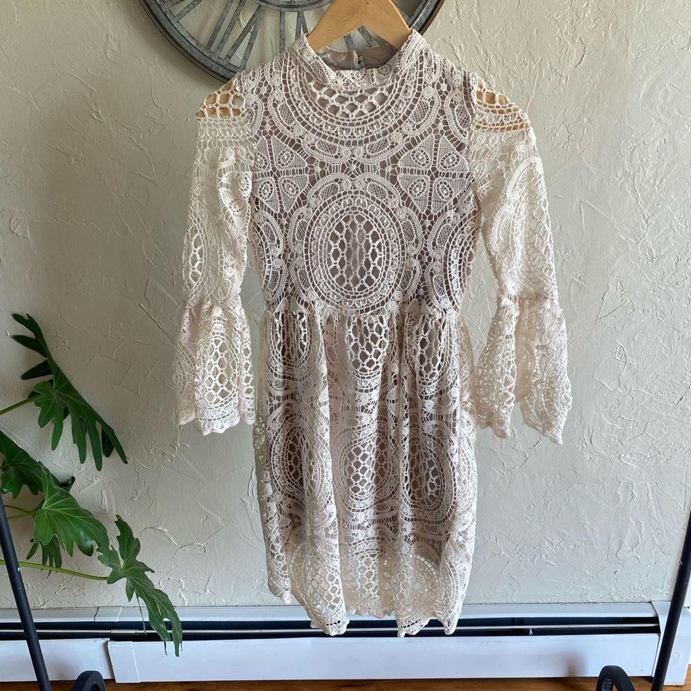Mia Joy Cream Lace Dress with Belled Sleeves